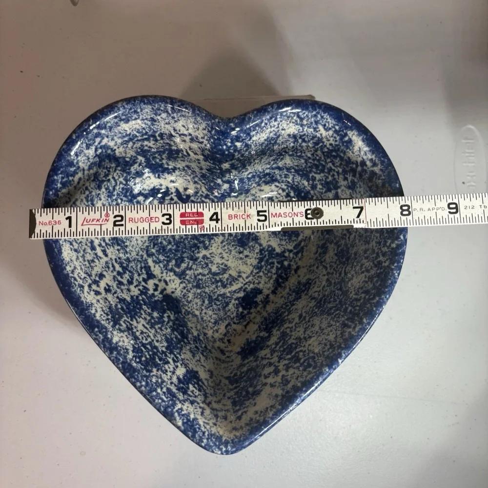 Blue & White Spongeware Heart-Shaped Stoneware Bowl